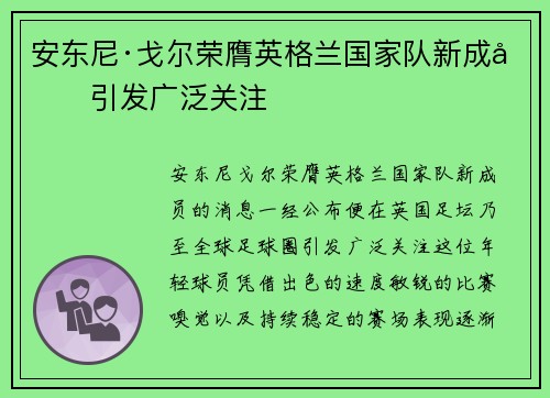 安东尼·戈尔荣膺英格兰国家队新成员引发广泛关注 安东尼·戈尔荣膺英格兰国家队新成员引发广泛关注